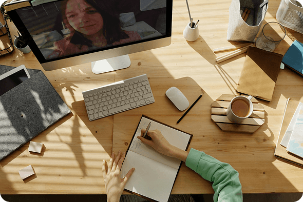 Person learning at desk